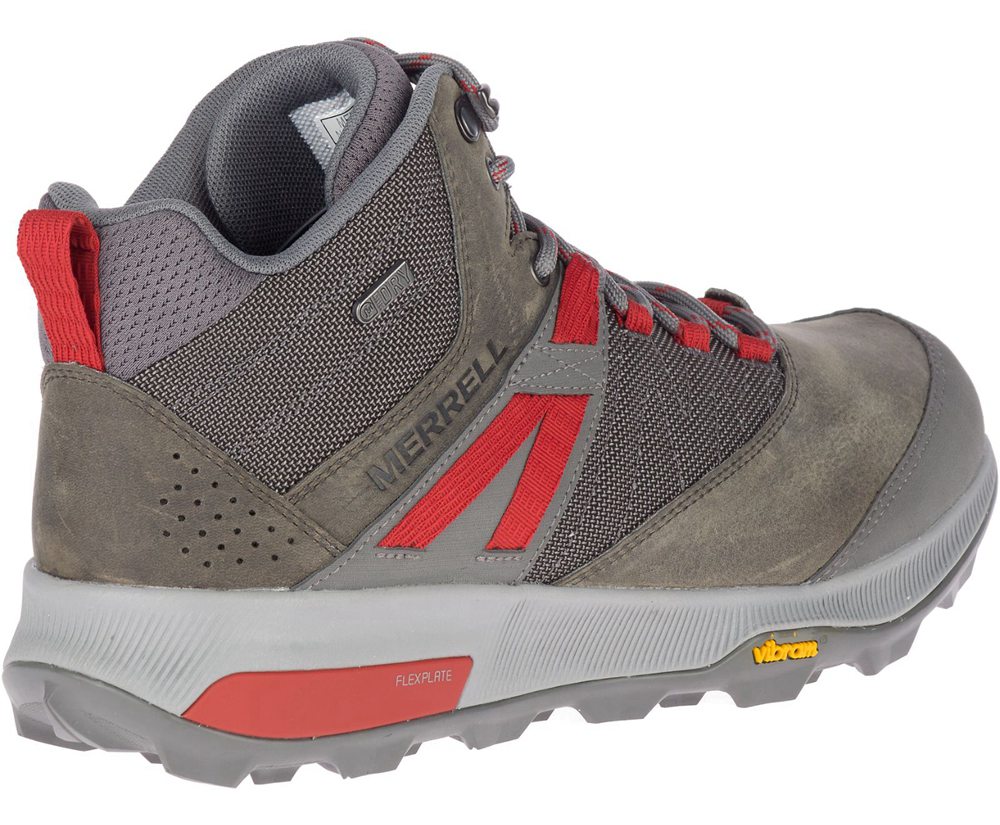 Merrell Hiking Boots Grey/Red - Zion Mid Waterproof - Mens 81OQVDBYX